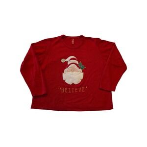 Womens XXL Christmas Sweater Santa Believe Red Holiday Knit Pullover